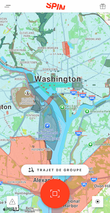 Application Spin, les zones pour trottinettes à Washington
