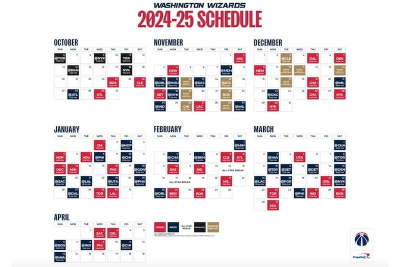 Calendrier de la saison 2018-2019 des <i>Washington Wizards</i> pour le championnat NBA